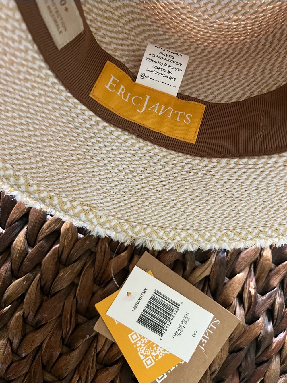 Eric Javits Fringe Pinch White Straw Fedora - Picture 8 of 9